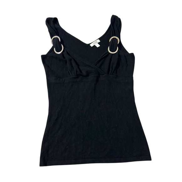 Cache VTG Y2K Black Tank Top Sz L Silver O Ring Cami Night Out Whimsigoth Fairy - Picture 2 of 6